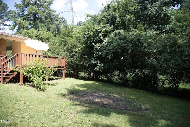 4028 Chaucer Dr, Durham, NC 27705 - view of green lawn featuring a deck