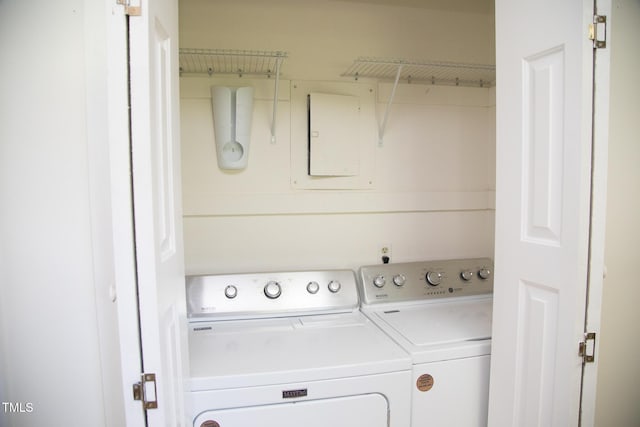 4028 Chaucer Dr, Durham, NC 27705 - washroom featuring washing machine and dryer and electric panel
