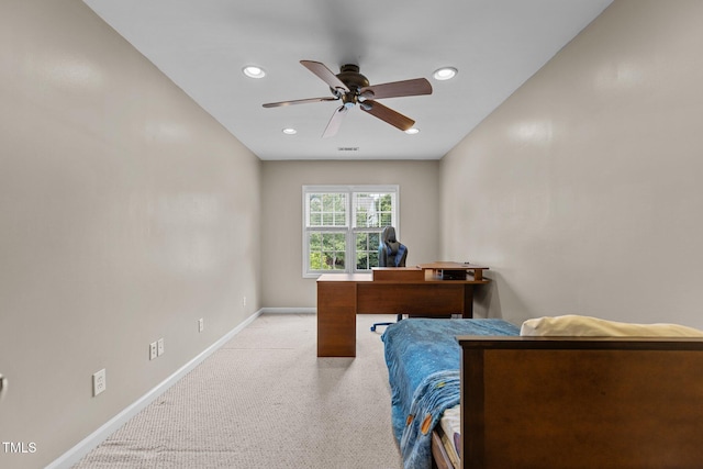 2104 Brockfield Ct, Raleigh, NC 27614 - bedroom with light carpet, recessed lighting, and a ceiling fan