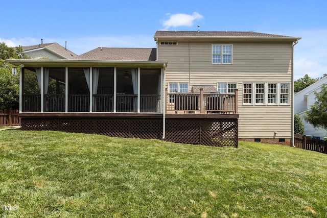 2104 Brockfield Ct, Raleigh, NC 27614 - back of property with crawl space, a sunroom, and a deck