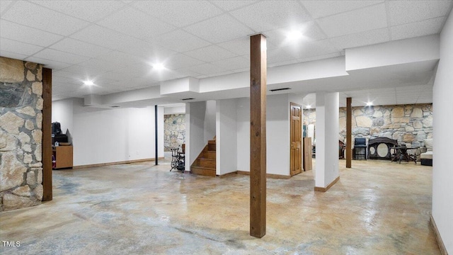424 Roy Carver Rd, Semora, NC 27343 - finished below grade area featuring stairway and a drop ceiling