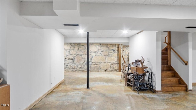 424 Roy Carver Rd, Semora, NC 27343 - finished basement featuring a paneled ceiling and stairway