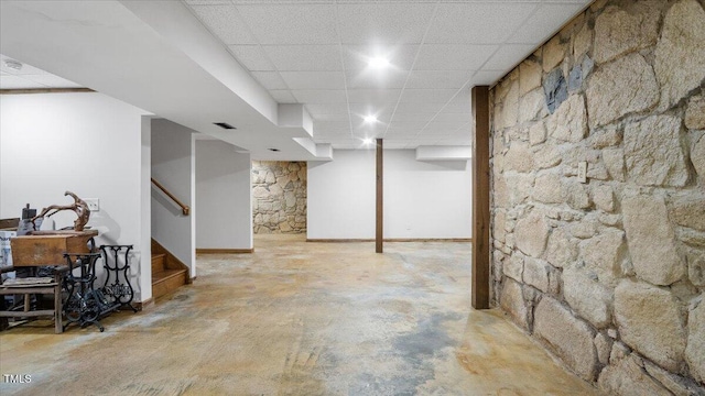 424 Roy Carver Rd, Semora, NC 27343 - finished below grade area featuring a paneled ceiling and stairway