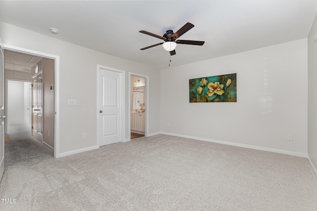 14309 Foxcroft Rd, Raleigh, NC 27614 - unfurnished bedroom with attic access, carpet floors, ensuite bathroom, and a ceiling fan