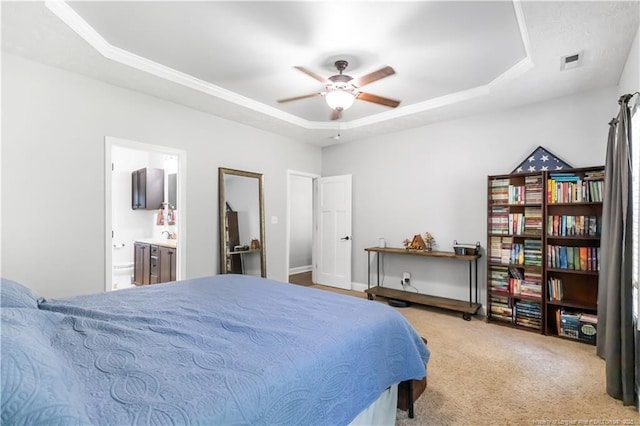 4112 Newgate St, Fayetteville, NC 28306 - bedroom featuring a raised ceiling, carpet flooring, ensuite bathroom, and ceiling fan