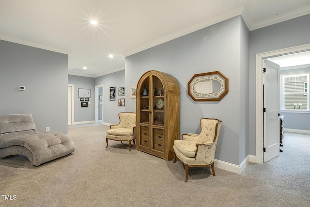 201 S Ennis St, Fuquay Varina, NC 27526 - living area with carpet flooring, recessed lighting, and ornamental molding