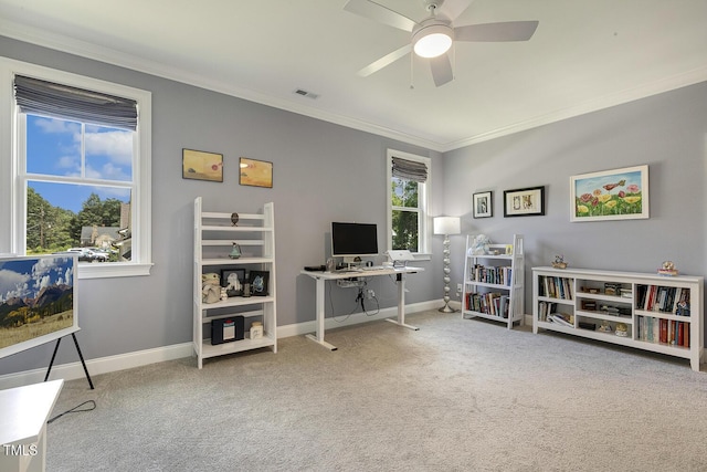 201 S Ennis St, Fuquay Varina, NC 27526 - office with carpet floors, crown molding, and a ceiling fan