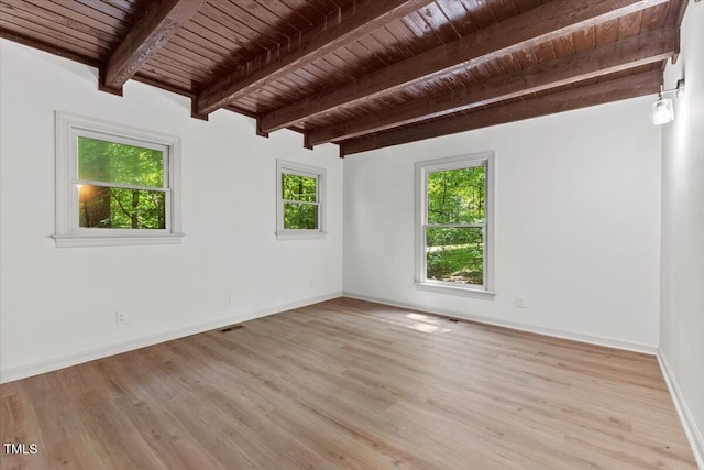 3218 Seven Springs Rd, Hillsborough, NC 27278 - unfurnished room with a wood ceiling with exposed beams and light wood-style flooring
