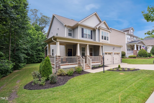 733 Bluffcreek Dr, Fuquay Varina, NC 27526 - craftsman inspired home featuring a porch, concrete driveway, a front yard, and an attached garage