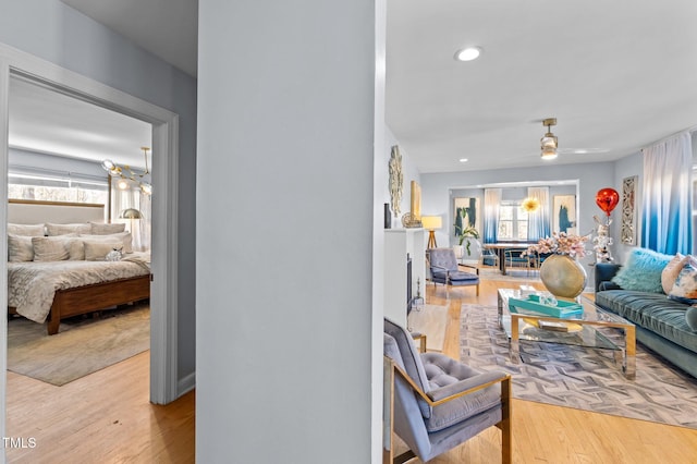 1603 N Alston Ave, Durham, NC 27701 - living area with wood finished floors and a ceiling fan
