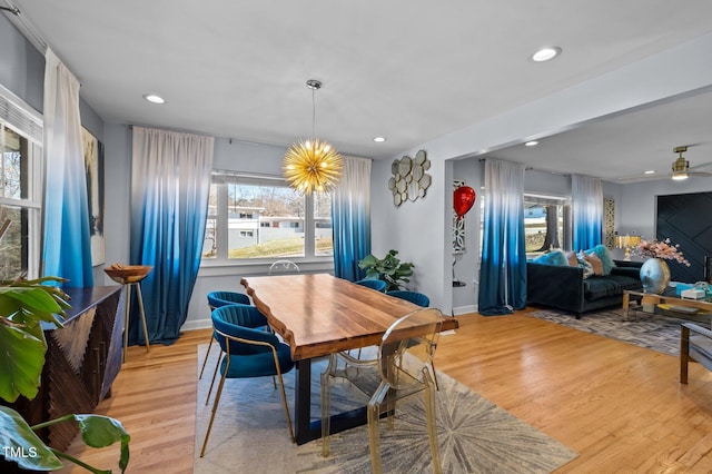 1603 N Alston Ave, Durham, NC 27701 - dining area with light wood-type flooring, recessed lighting, and a ceiling fan