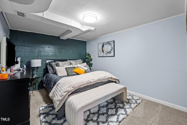 1603 N Alston Ave, Durham, NC 27701 - carpeted bedroom featuring crown molding and concrete block wall