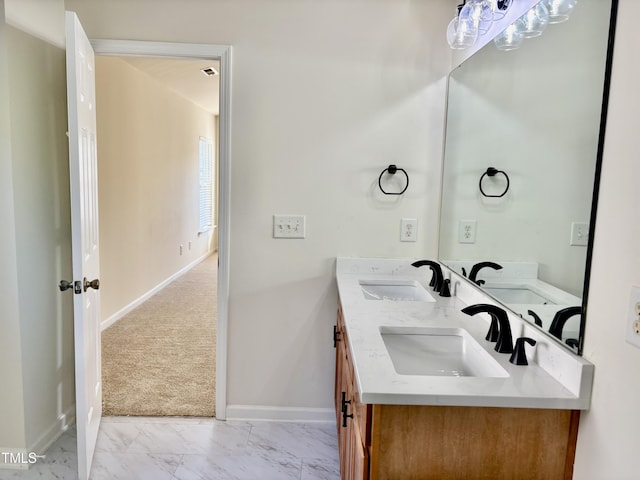 1121 Brookhill Way, Cary, NC 27519 - full bathroom featuring marble look tile flooring and double vanity