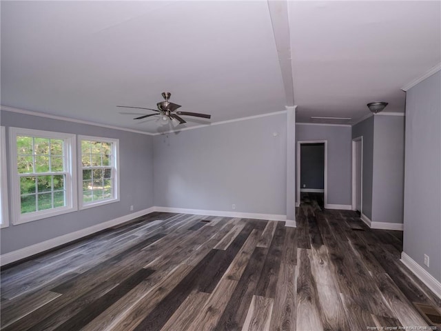 40 Ella Bell Rd, Clarkton, NC 28433 - spare room featuring ornamental molding, dark wood-style flooring, and a ceiling fan