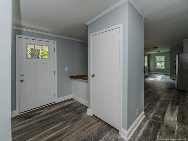 40 Ella Bell Rd, Clarkton, NC 28433 - entryway with dark wood finished floors and ornamental molding