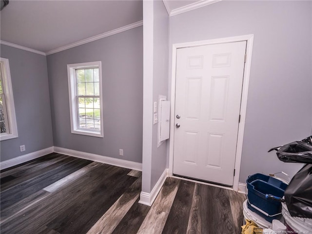 40 Ella Bell Rd, Clarkton, NC 28433 - entryway with dark wood-style flooring and ornamental molding