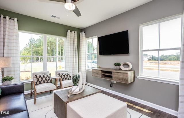 288 Fosterton Cottage Way, Raleigh, NC 27603 - living room with ceiling fan, healthy amount of natural light, and wood finished floors