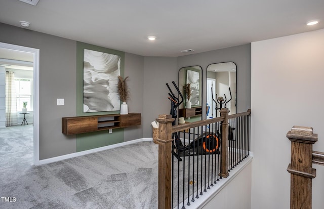 288 Fosterton Cottage Way, Raleigh, NC 27603 - corridor featuring carpet, an upstairs landing, and recessed lighting