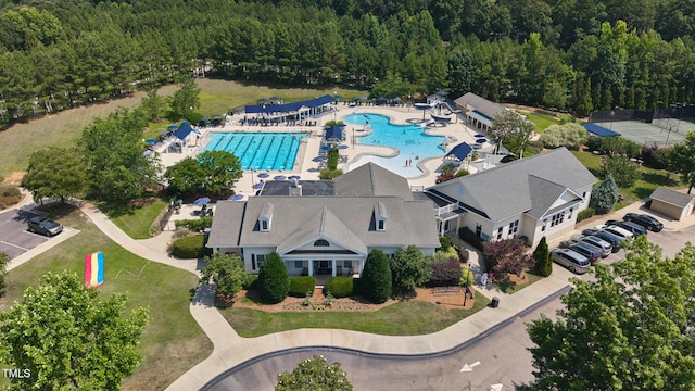 12612 Gallant Pl, Raleigh, NC 27614 - aerial view of a heavily wooded area and a pool area