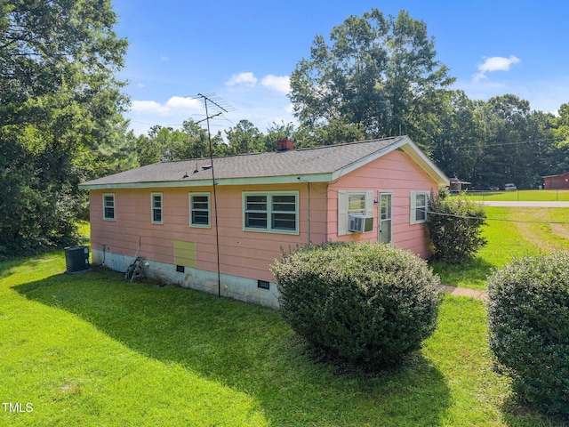 150 Alston Pruitt Rd, Louisburg, NC 27549 - view of home's exterior with crawl space, a yard, cooling unit, and a chimney