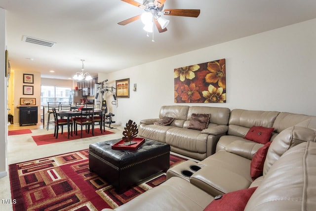 4009 Tresco Xing, Raleigh, NC 27616 - living area with a chandelier, ceiling fan, and light colored carpet