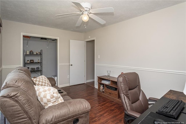 5411 Archer Rd, Hope Mills, NC 28348 - office featuring ceiling fan, wood finished floors, and a textured ceiling