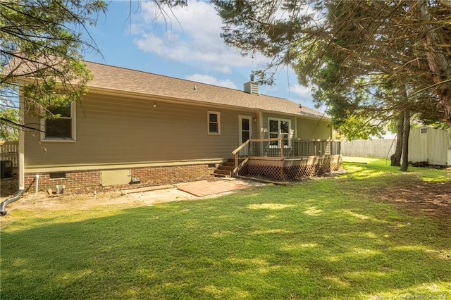 5411 Archer Rd, Hope Mills, NC 28348 - rear view of property with a deck, a chimney, a storage unit, and crawl space