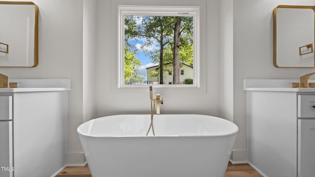 5027 Preacher Holmes Rd, Graham, NC 27253 - bathroom with vanity, a freestanding bath, and healthy amount of natural light