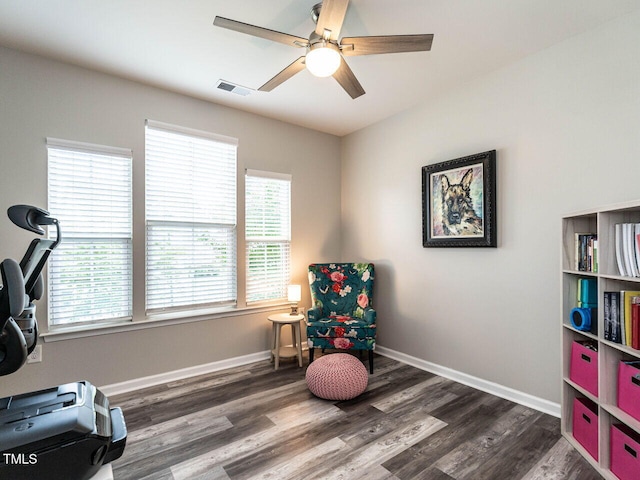 3441 Jordan Shires Dr, New Hill, NC 27562 - sitting room with a ceiling fan and wood finished floors