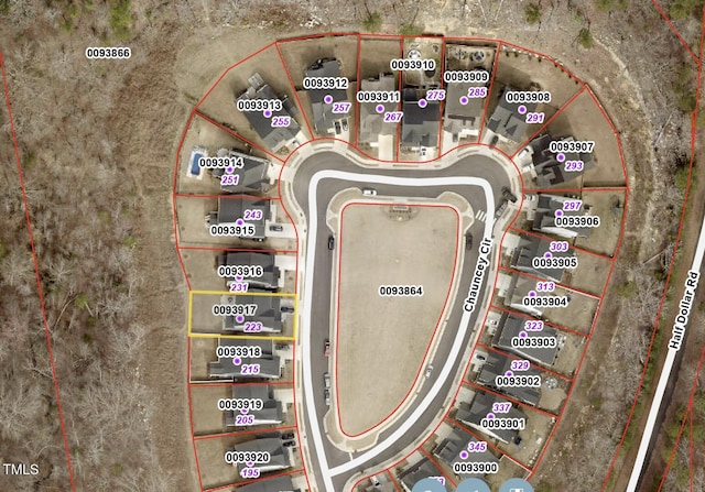 223 Chauncey Cir, Chapel Hill, NC 27516 - aerial view of property's location featuring property boundaries highlighted