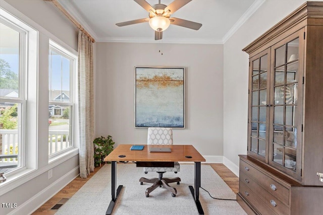 223 Chauncey Cir, Chapel Hill, NC 27516 - home office featuring wood finished floors, plenty of natural light, crown molding, and ceiling fan