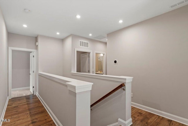 223 Chauncey Cir, Chapel Hill, NC 27516 - hall with an upstairs landing, dark wood finished floors, and recessed lighting