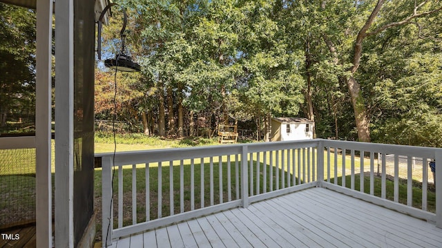 1524 Wedgewood Dr, Graham, NC 27253 - deck with a shed, a lawn, and view of wooded area