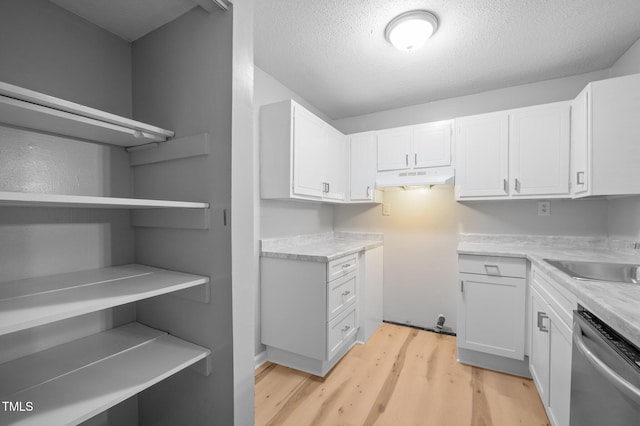 500 Umstead Dr Unit 103E, Chapel Hill, NC 27516 - kitchen featuring dishwasher, light wood-type flooring, under cabinet range hood, light countertops, and a textured ceiling