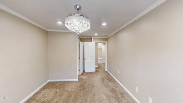112 Salmon River Dr, Durham, NC 27705 - spare room with recessed lighting, ornamental molding, carpet, and a chandelier