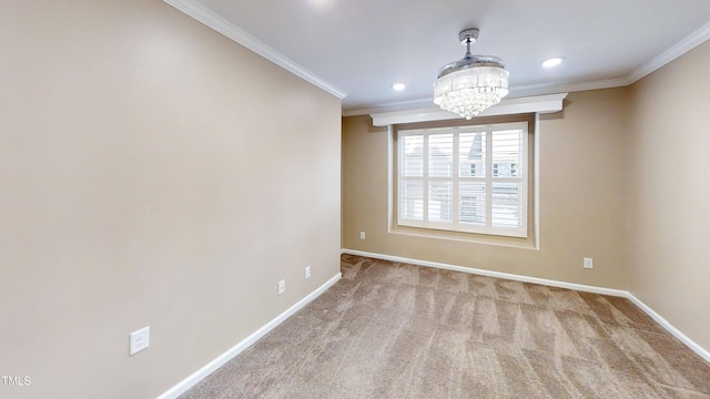 112 Salmon River Dr, Durham, NC 27705 - carpeted spare room featuring ornamental molding, a chandelier, and recessed lighting