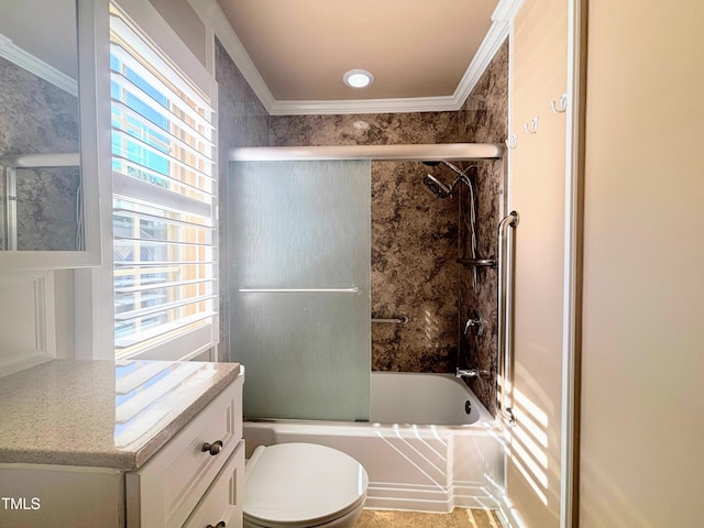 112 Salmon River Dr, Durham, NC 27705 - bathroom with ornamental molding, bath / shower combo with glass door, and vanity