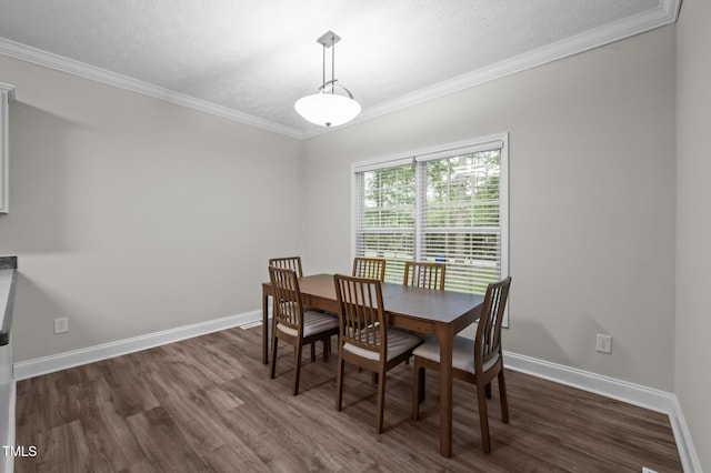 116 Justice St, Chapel Hill, NC 27516 - dining area featuring dark wood-style floors, crown molding, and a textured ceiling