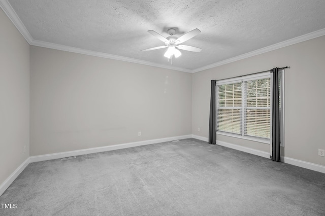116 Justice St, Chapel Hill, NC 27516 - carpeted spare room featuring ceiling fan, a textured ceiling, and crown molding