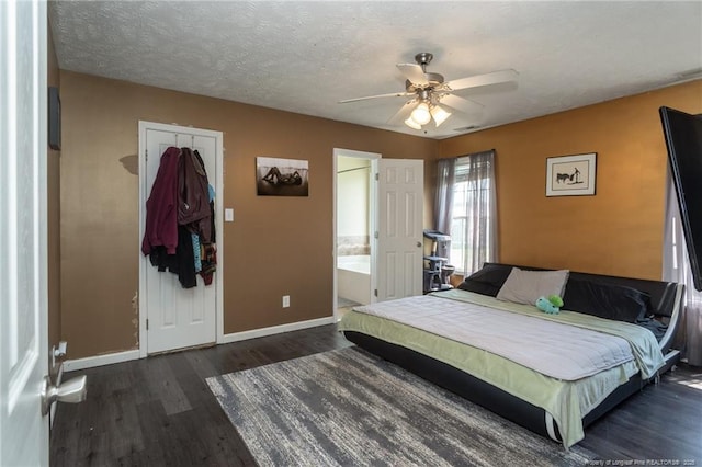 109 Hayes Ct, Raeford, NC 28376 - bedroom with wood finished floors, a ceiling fan, and connected bathroom
