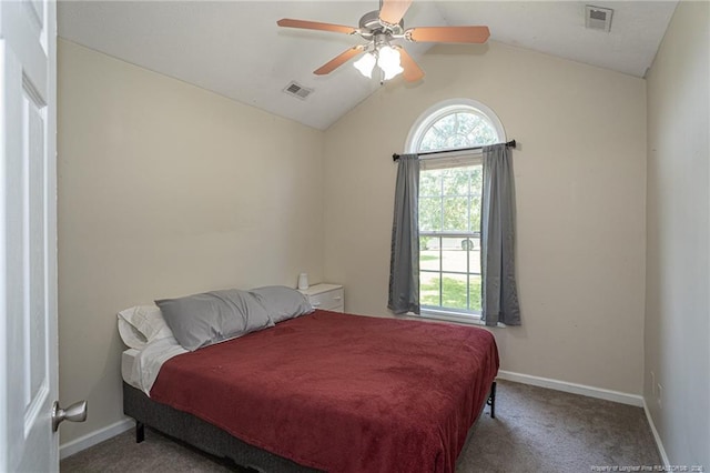 109 Hayes Ct, Raeford, NC 28376 - bedroom with lofted ceiling, carpet flooring, and ceiling fan