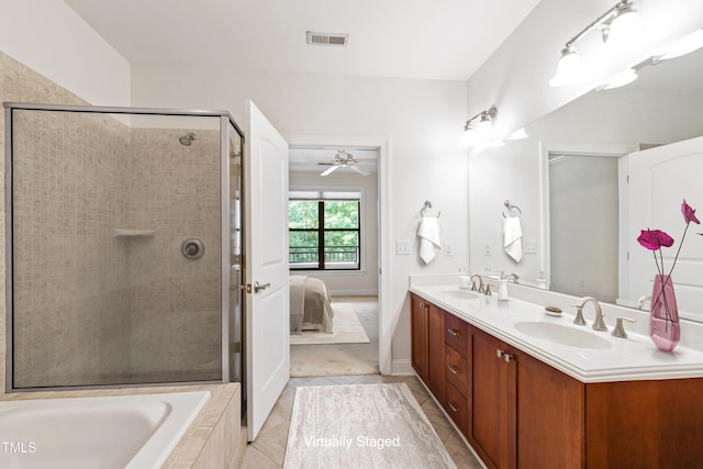 7250 NC-751 Hwy Unit 2204, Durham, NC 27707 - full bath featuring tile patterned flooring, double vanity, a tile shower, a bath, and ensuite bath