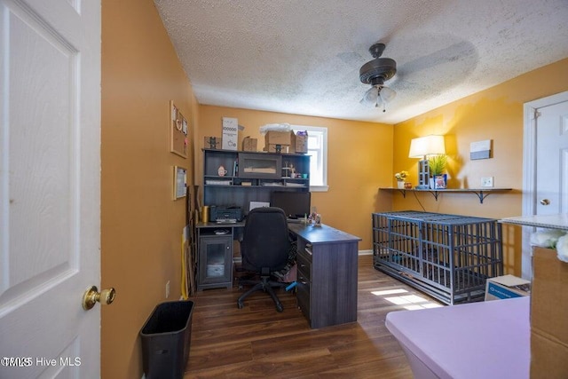 800 S Vance St, Fremont, NC 27830 - office with a textured ceiling, wood finished floors, and a ceiling fan