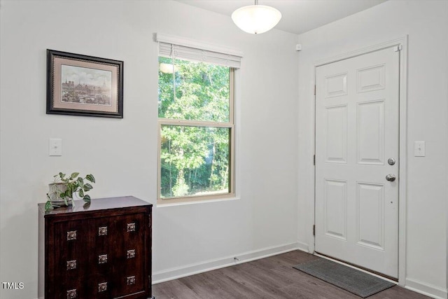 534 Hobkirks Pl, Durham, NC 27704 - entrance foyer with dark wood-style flooring and baseboards