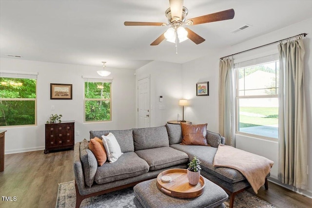 534 Hobkirks Pl, Durham, NC 27704 - living room with light wood-style flooring and ceiling fan