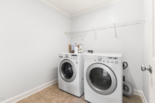 204 Towne Ridge Ln, Chapel Hill, NC 27516 - washroom featuring separate washer and dryer, crown molding, and light tile patterned floors