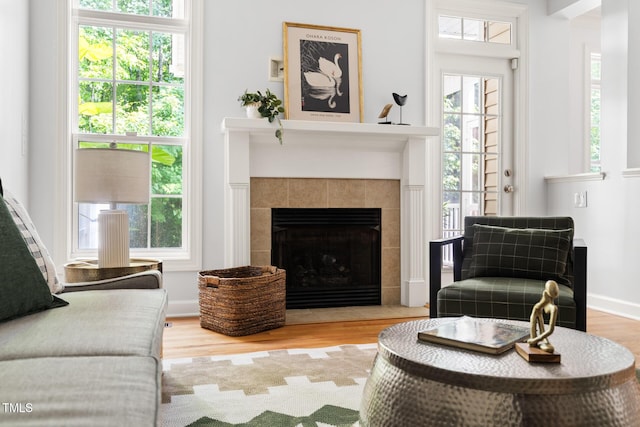 204 Towne Ridge Ln, Chapel Hill, NC 27516 - living room featuring wood finished floors, a fireplace, and plenty of natural light