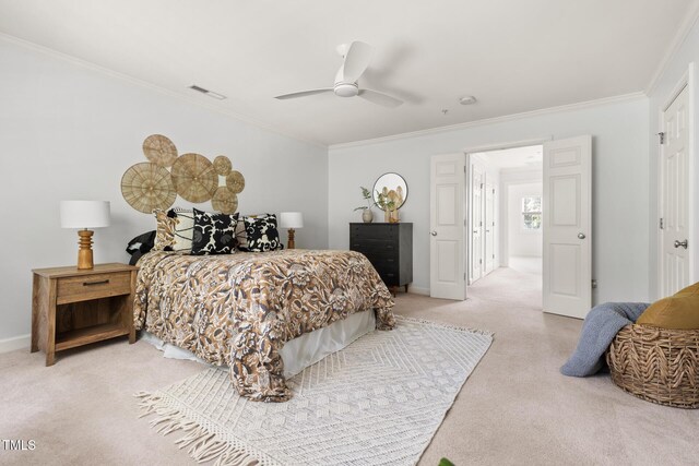 204 Towne Ridge Ln, Chapel Hill, NC 27516 - bedroom featuring light colored carpet, crown molding, and a ceiling fan