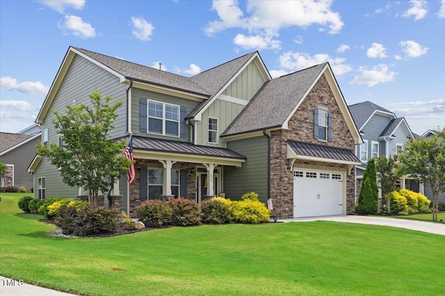 824 Stanly House St, Wake Forest, NC 27587 - craftsman-style home featuring board and batten siding, a standing seam roof, driveway, and a garage