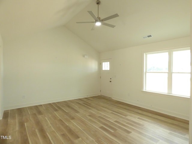 5610 Plain View Highway, Dunn, NC 28334 - spare room featuring a ceiling fan, lofted ceiling, and light wood finished floors